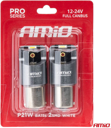 AMiO Λάμπες Αυτοκινήτου & Μοτοσυκλέτας BA15S / P21W Canbus LED 6000K Ψυχρό Λευκό 12-24V 2τμχ