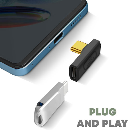 Horizontal 90° Angled Usb-c Male To Female Adapter 240w Sync 40gbps Video 8k