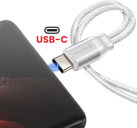 Swissten 2-in-1 Audio USB-C Charging Splitter Braided Nylon Anti-Knot White