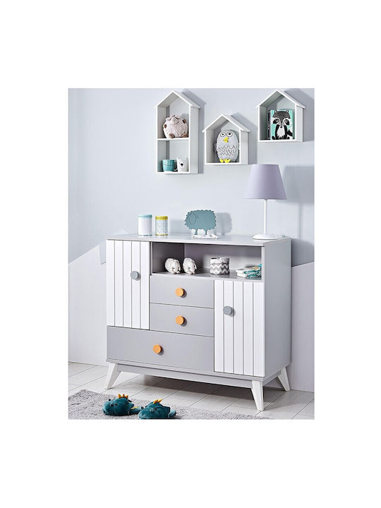 Kinderkommode Bird House Gray / Weiß mit 3 Schubladen 101x47x91cm