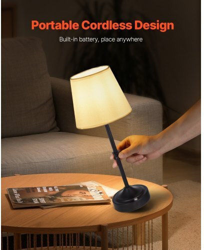 Vevor Fabric Table Lamp LED with White Shade and Black Base 2pcs