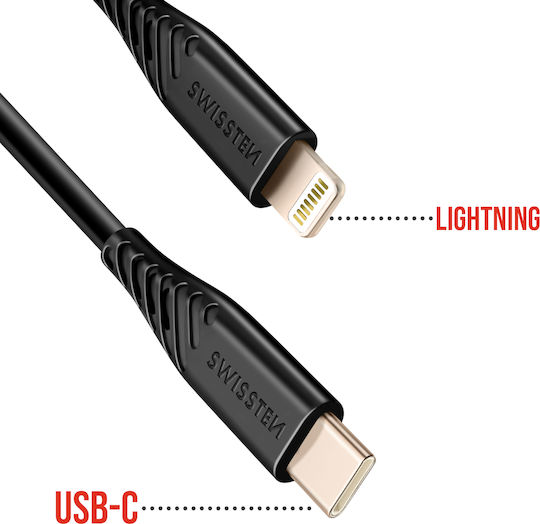 Swissten Usb-c To Lightning 30w Silicone Anti-kink Cable Black