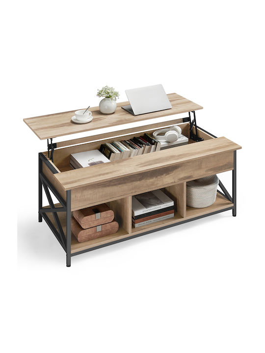 Rectangular Central Wooden Coffee Table with Lifting Mechanism Beige 120x60x48cm