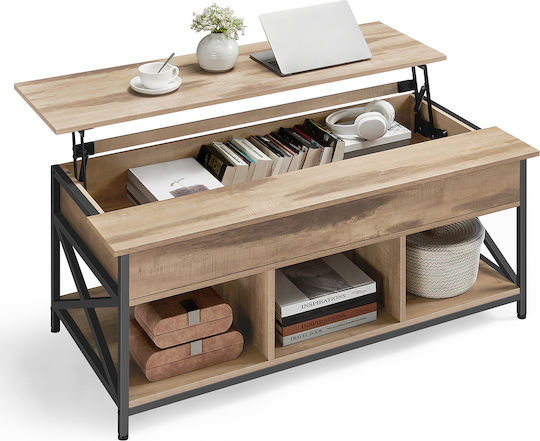 Rectangular Central Wooden Coffee Table with Lifting Mechanism Beige 120x60x48cm