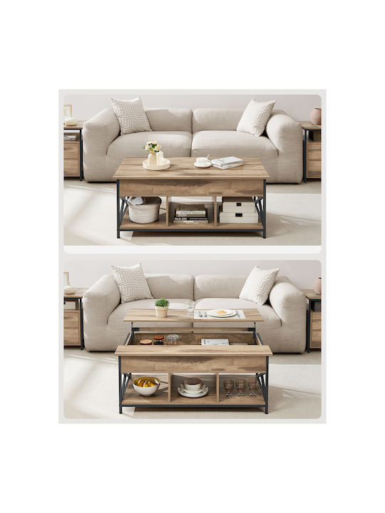 Rectangular Central Wooden Coffee Table with Lifting Mechanism Beige 120x60x48cm