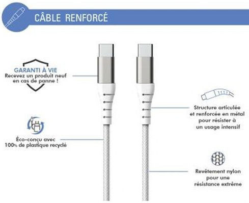 Force Power Reinforced Usb C Usb C Cable 3m 3a White