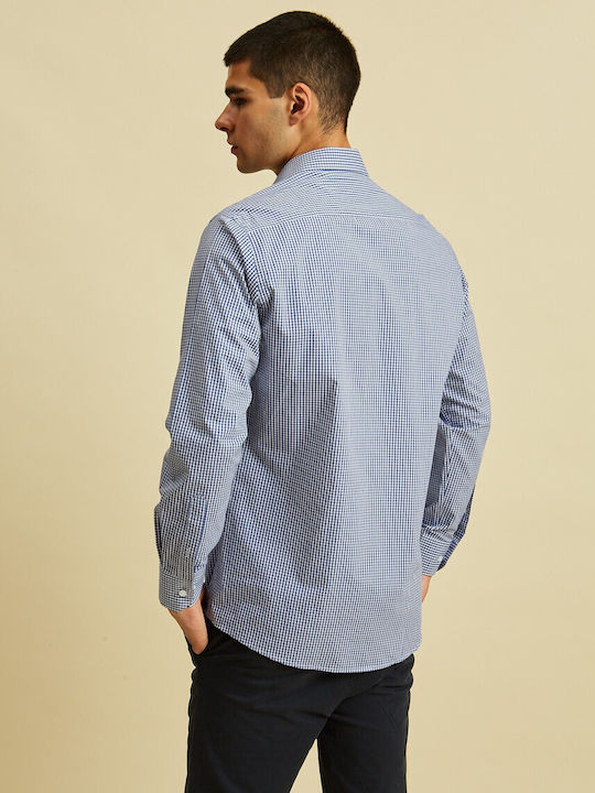 Long-sleeved Cotton Shirt Checked Blue