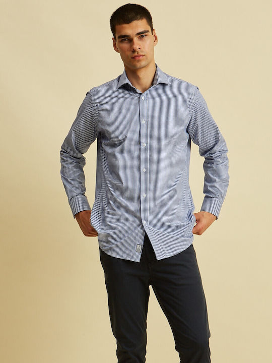 Long-sleeved Cotton Shirt Checked Blue