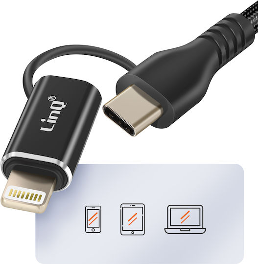 Linq Otg Usb To Lightning Usb-c Adapter Fast Data Transfer Black
