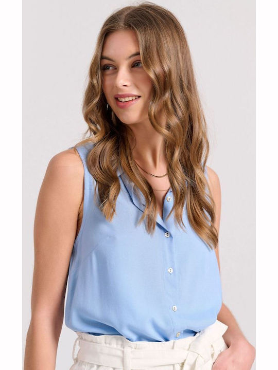Ärmellos Damen Hemd Blau
