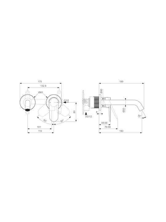Ideal Standard Μίκτης Μπαταρίας Εντοιχισμού για Νιπτήρα Ασημί