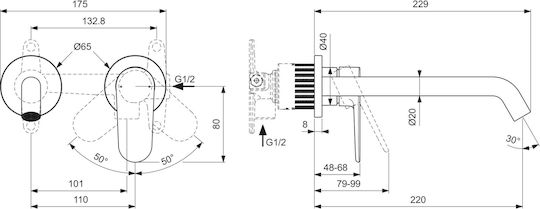 Ideal Standard Built-in Faucet Mixer for for Bathroom Sink Silver