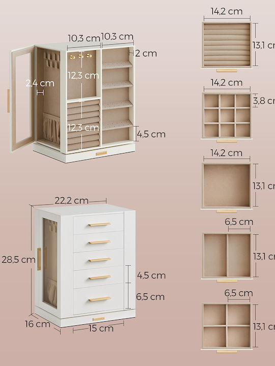Songmics Wooden Jewellery Box with Drawer White 24x17x28cm