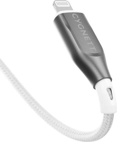 Cygnett Lightning Към USB-C 30W Серия Брониран Заряден Синхронизационен Кабел 1м Бял