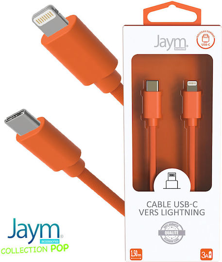 Jaym Lightning към USB-C PD 3A Заряден и Синхронизационен Кабел Pop Колекция 1,5м Оранжев