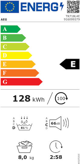AEG TR718L4E Tumble Dryer 8kg with Heat Pump
