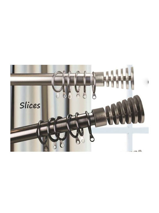 Flamingo Extendable Metallic Curtain Pole Slices Single Φ25mm 120-210cm Satin Nickel