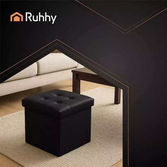 Taburet Pliabil cu Spațiu de Depozitare Îmbrăcat în Piele Sintetică Negru 38x38x38cm