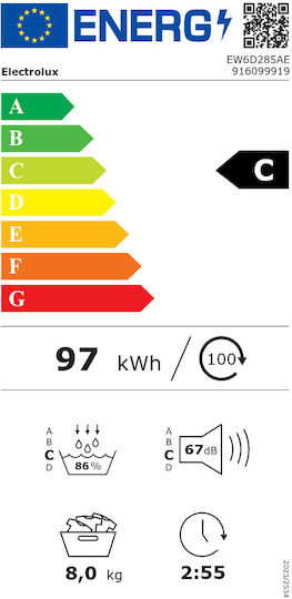 Electrolux EW6D285AE Στεγνωτήριο 8kg με Αντλία Θερμότητας