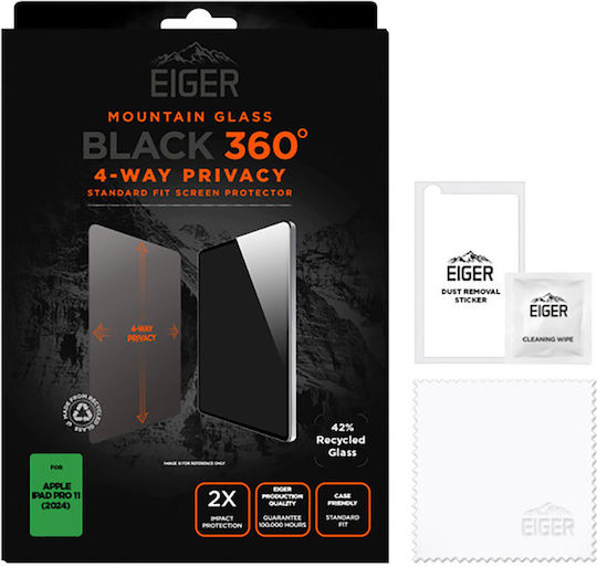 Eiger Asahi 2.5d Поверителност 360 Градуса Закалено Стъкло Протектор За Екран Ipad Air 13” Прозрачен