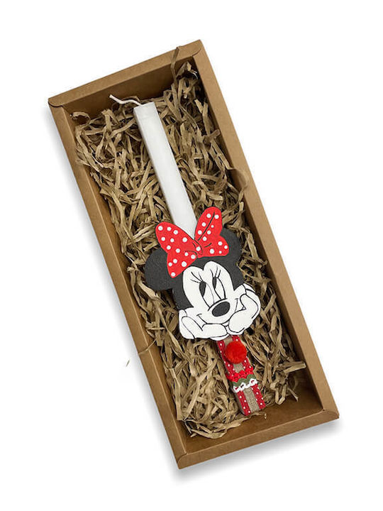 Πασχαλινή Λαμπάδα Minnie Στρογγυλή Χειροποίητη Λευκή