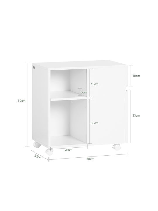 Office Storage MDF Cabinet With Wheels & Drawers White L58xW59xH35cm