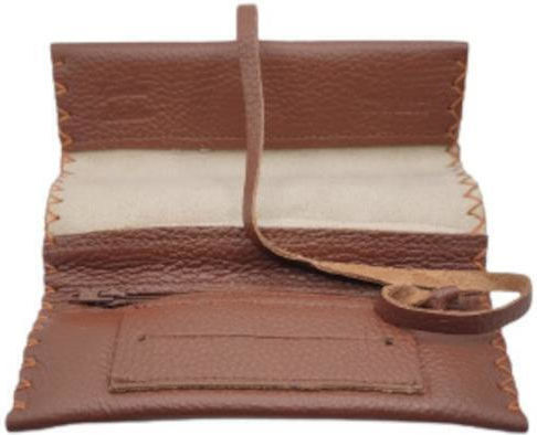 Leather Tobacco Pouch with Wrap-Around Cord Brown