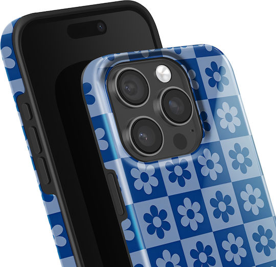 Burga Case Iphone 14 Pro Shockproof Damier Elegant Raised Edges Blue