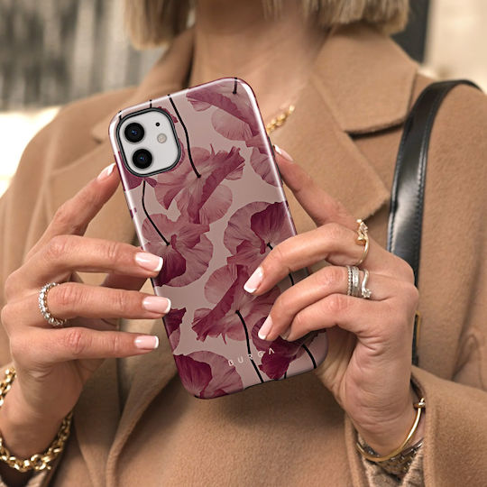 Burga Handyhülle iPhone 12 12 Pro Elegant Zarte Kussmuster Burgund