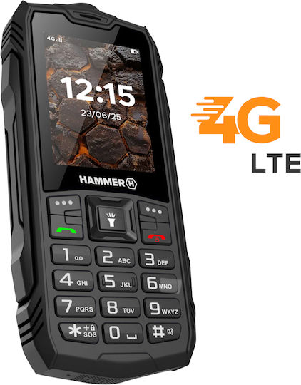 Hammer Rock LTE Dual SIM Устойчив Мобилен Телефон с Големи Бутони Черен