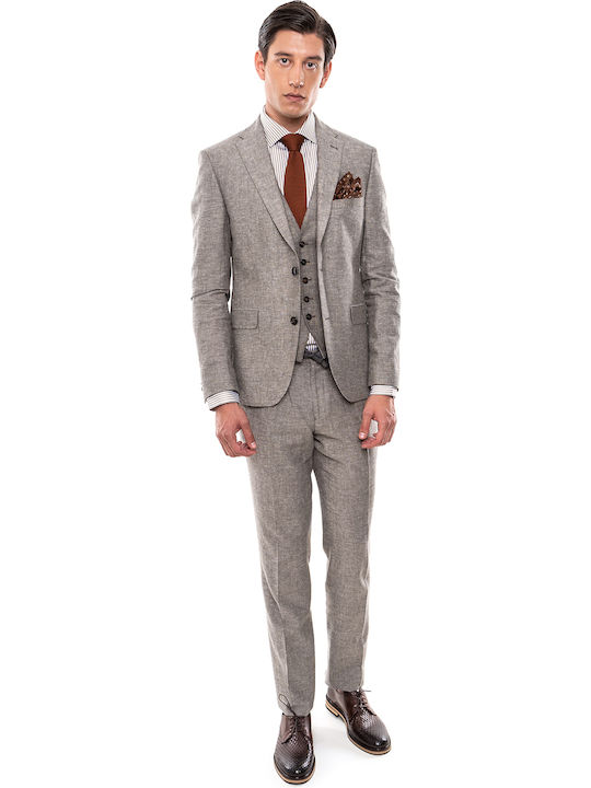 Fragosto Λινό Κοστούμι Σειράς Suit V Ma Neffa2 002 Light Sand