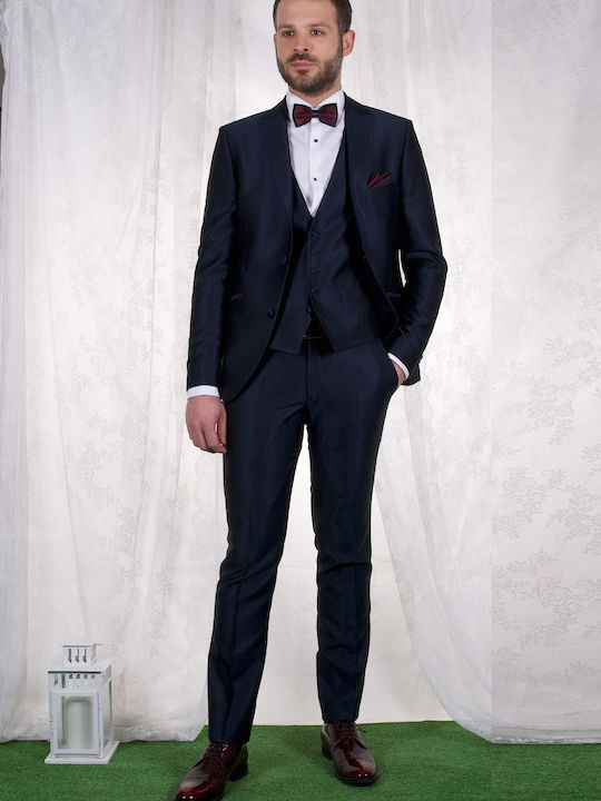 Fragosto Three Pieces Slim Fit Suit Diamond Blue