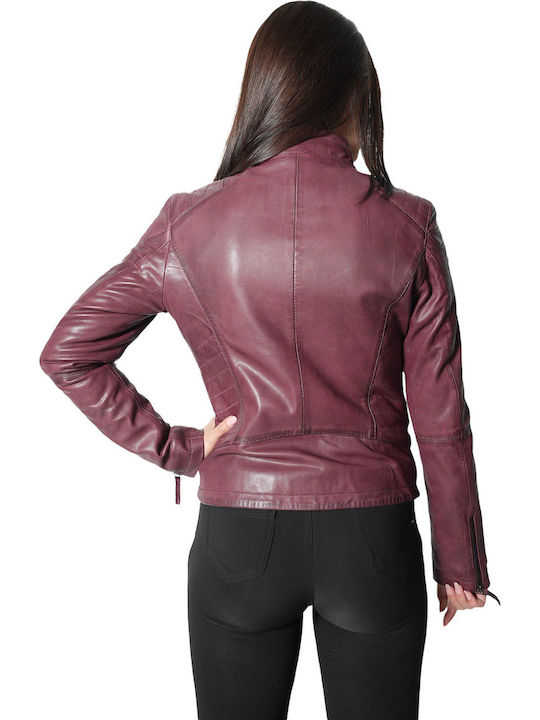 Bo-lima Damen Lederjacke Burgundisch