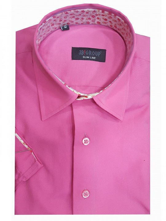 3b Groups Риза Къс Ръкав Тясна Кройка Slim Fit Розова 3b Groups Риза Къс Ръкав Тясна Кройка Slim Fit Розова