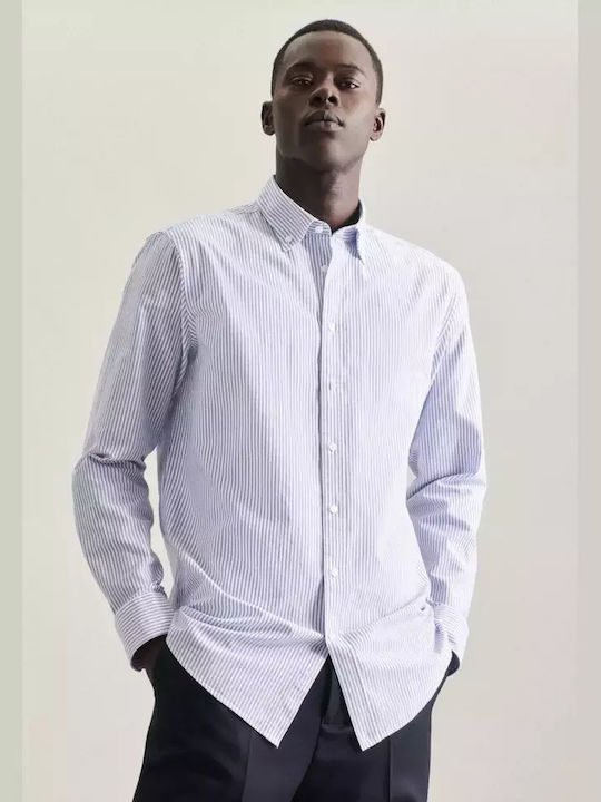 Seidensticker Men's Shirt 01.117642-12 White Light Blue Striped