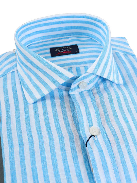 Paul&shark Linen Striped Light Blue Shirt