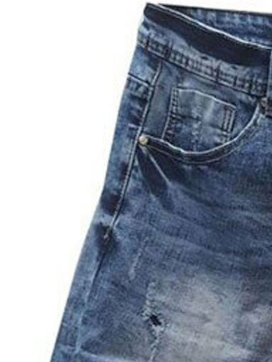 Luciano Faketti Herren Shorts Denim Elastisch Effekt Blau