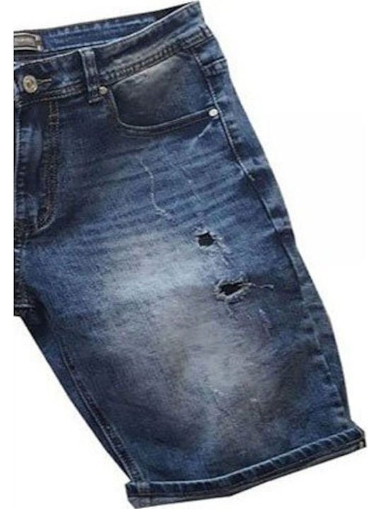 Luciano Faketti Herren Shorts Denim Elastisch Effekt Blau
