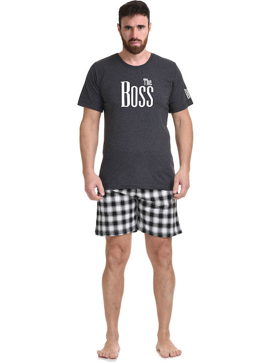 Gazzaz Pijamale Bărbătești Pantaloni Scurți Lungi "Boss" 3 Piese -008194 Antracit