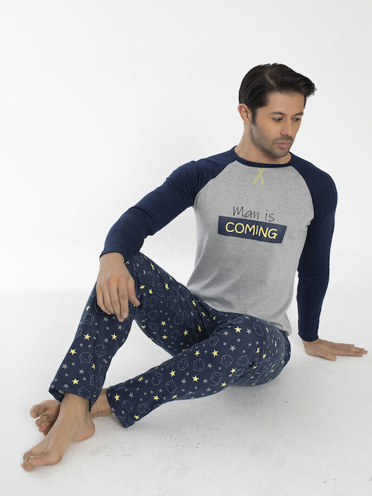 Herrenpyjamas "man Is Coming" Blau 2022217mpl