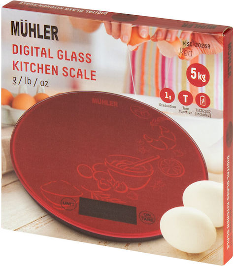 Muhler KS-2026R Ψηφιακή Ζυγαριά Κουζίνας έως 5kg Κόκκινη
