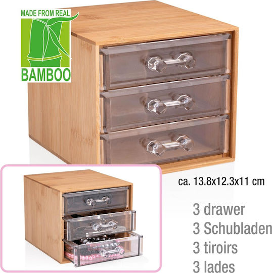 Cutie cosmetică cu 3 sertare din bambus 13.8x12.3x11cm 8711252241593