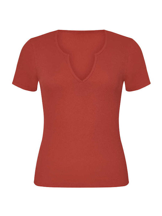 Women's Blouse Cotton with V Neckline Red