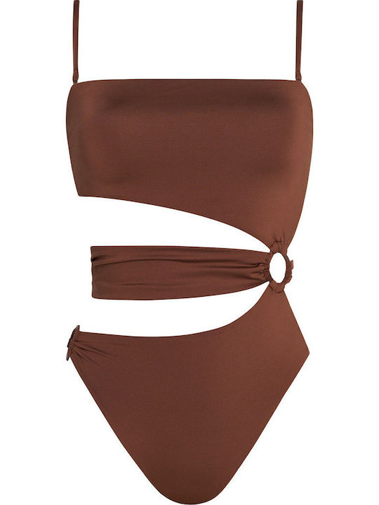 Strapless One Piece Swimsuit Brown