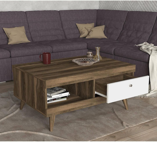 ArteLibre Rechteckiger Zentraler Kaffeetisch Hios Holz mit Schubladen Braune M100xB65xH47cm