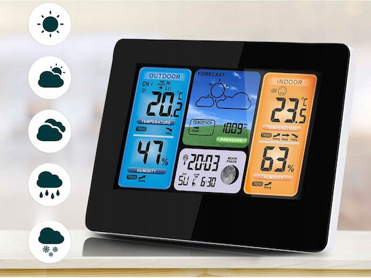 Professional Wireless Weather Station Idealstore Indoor Outdoor Humidity Weather Forecast Barometric Pressure Calendar Alarm Clock Battery Sensor Snooze Function 60 M Range 4-level Backlight Lcd Display