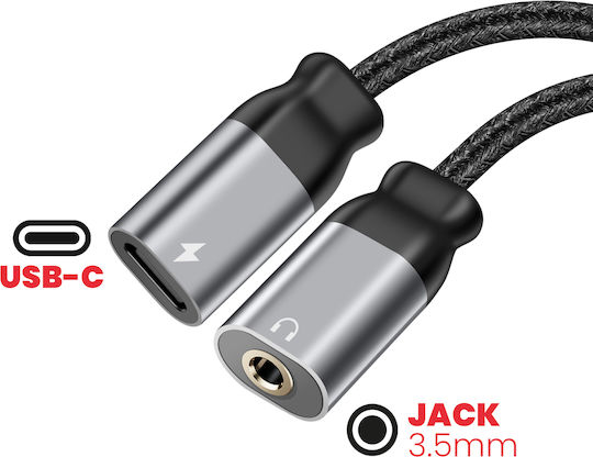 Swissten 2-in-1 USB-C Charging Adapter 3.5mm Audio Cable Nylon Anti-Knot Black