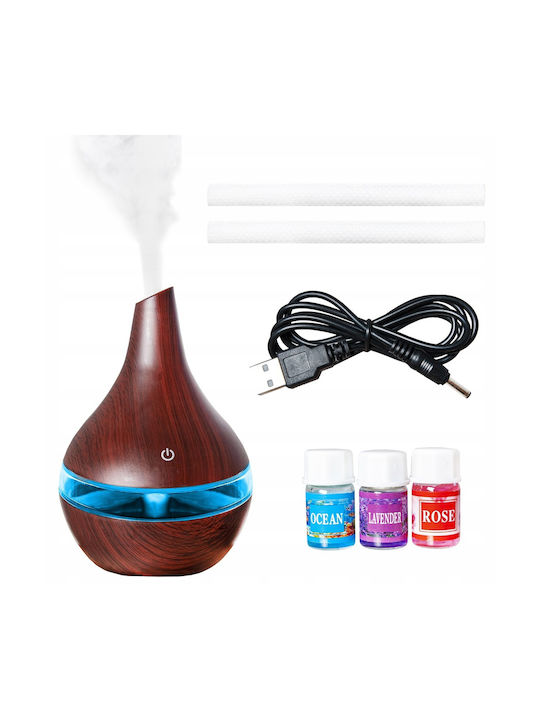 Idealstore Raumduft-Diffuser Enthält 3 Öle Ionisierungsfunktion LED-Beleuchtung Optimale Luftbefeuchtung Geräuschlose Aromatherapie-Funktion USB-Ladung Farbe Braun