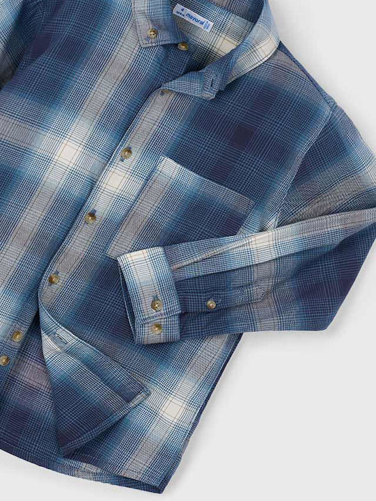 Kids Checked Shirt Long Sleeve Blue