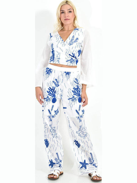 Damen Blau Set mit Hose mit Gummizug